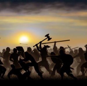 A weapon-wielding horde.