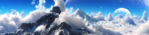 Cloud-wreathed mountain scape.