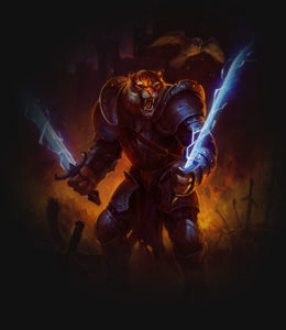 A rajamala Runewarden clad in fullplate.