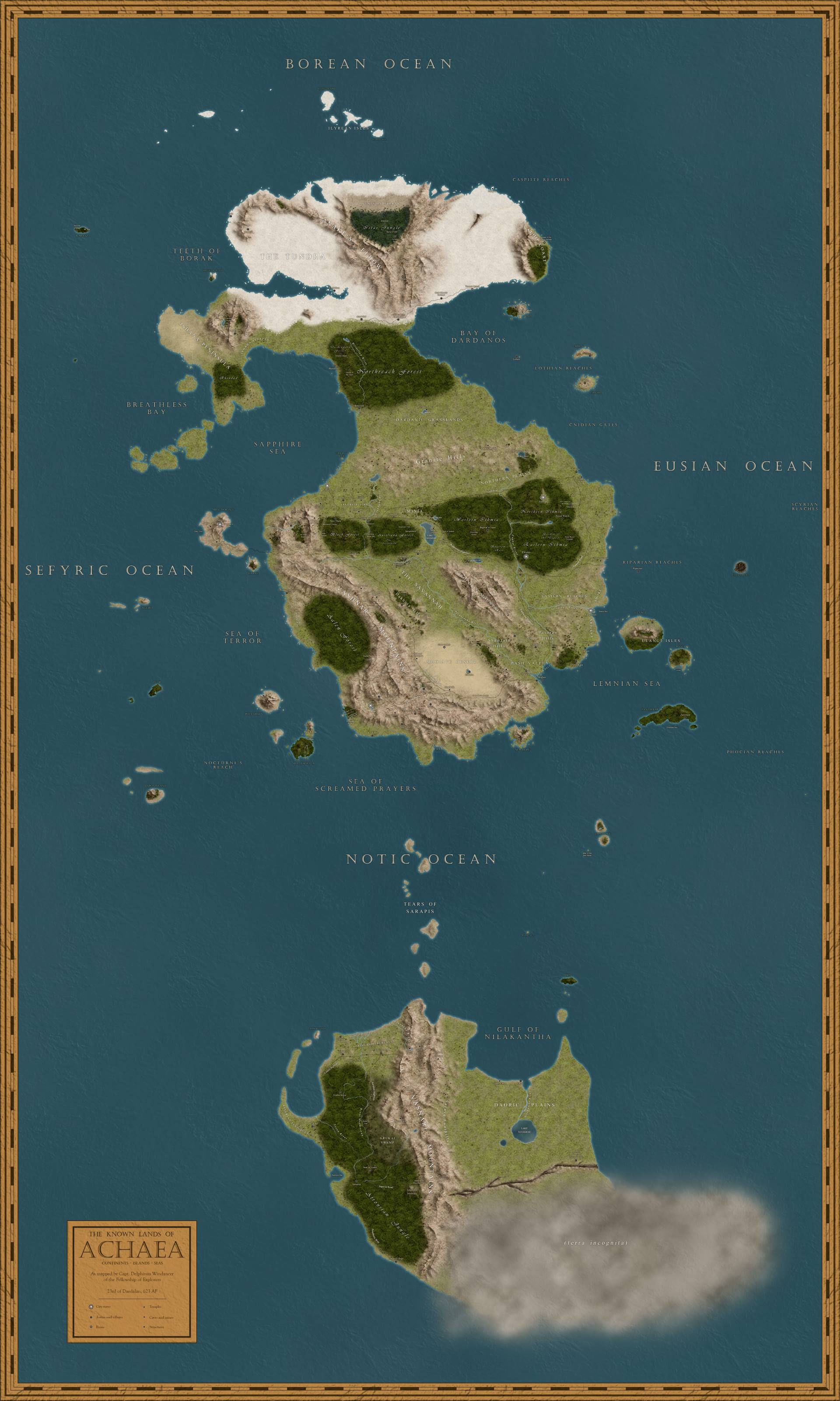 A map of the known lands of Achaea.