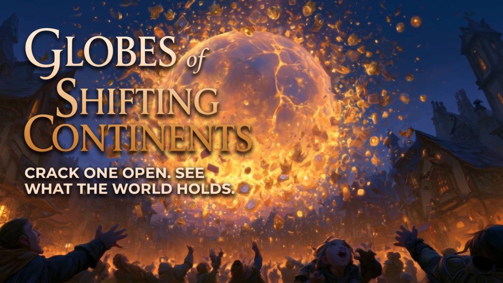 Globes of Shifting Continents promotion in Achaea text RPG – prizes including credits, talisman caches, and artefacts