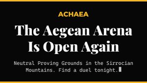 Achaea Aegean Arena reopens as neutral Proving Grounds location in the Sirrocian Mountains