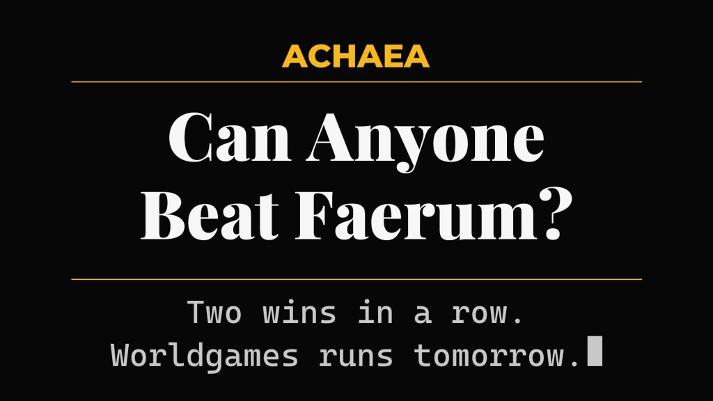 Achaea Championship XP Event results - Faerum wins with 7 points and 200 credits