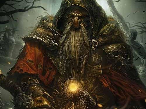 A Dwarf Apostate of Mhaldor, bearded and grim, demonic talisman at the chest