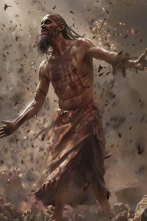 A Mhun Pariah of Achaea in dark robes with blood-traced symbols on the air | Achaea A Mhun Pariah