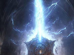 A Psion of Achaea channeling lightning from a runic throne-engine