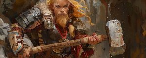 A Dwarf character: hero banner for the Achaea Dwarf race page.