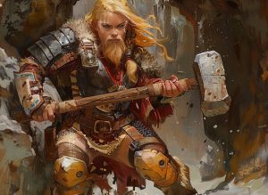 A Dwarf character: hero portrait for the Achaea Dwarf race page.