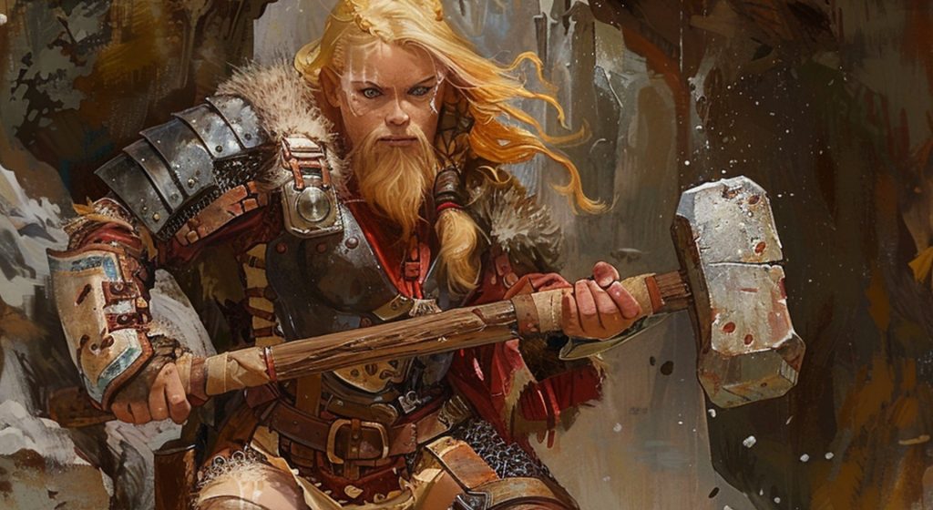 An Dwarf character: landscape hero banner for the Achaea Dwarf race page.