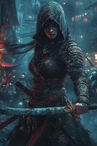 A Siren Blademaster - illustrative portrait of a Siren character playing the Blademaster class in Achaea.