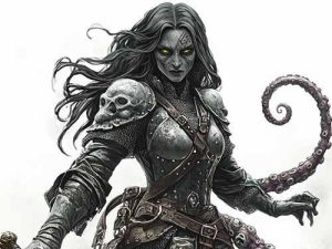 A Troll Unnamable of Ashtan in chaos-touched mail, skull-trinkets at the leather