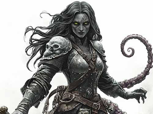 A Troll Unnamable of Ashtan in chaos-touched mail, skull-trinkets at the leather