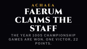 Achaea Championship Games winner Faerum claims the Staff of Nicator with 22 points