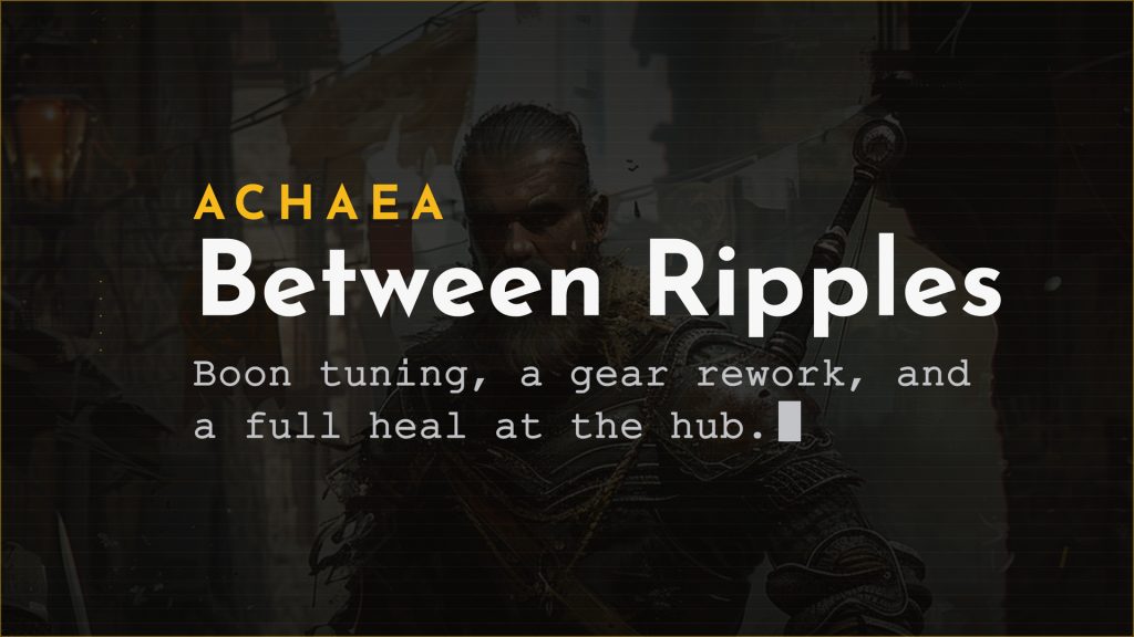 Achaea Mnemosyne roguelike updates: boon tuning, Dungeoneer gear set rework, and a full heal at the hub between ripples