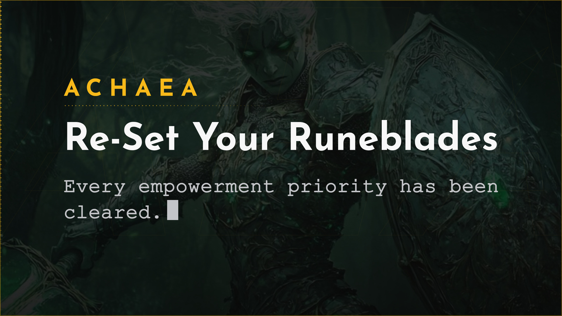 Achaea update card: Runelore runeblade empowerment reworked to per-weapon settings, August 2026
