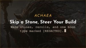Achaea Mnemosyne update card: wade stones tailor your next boon offering with WADE SKIP, and BOON REROLL banks up to three rerolls
