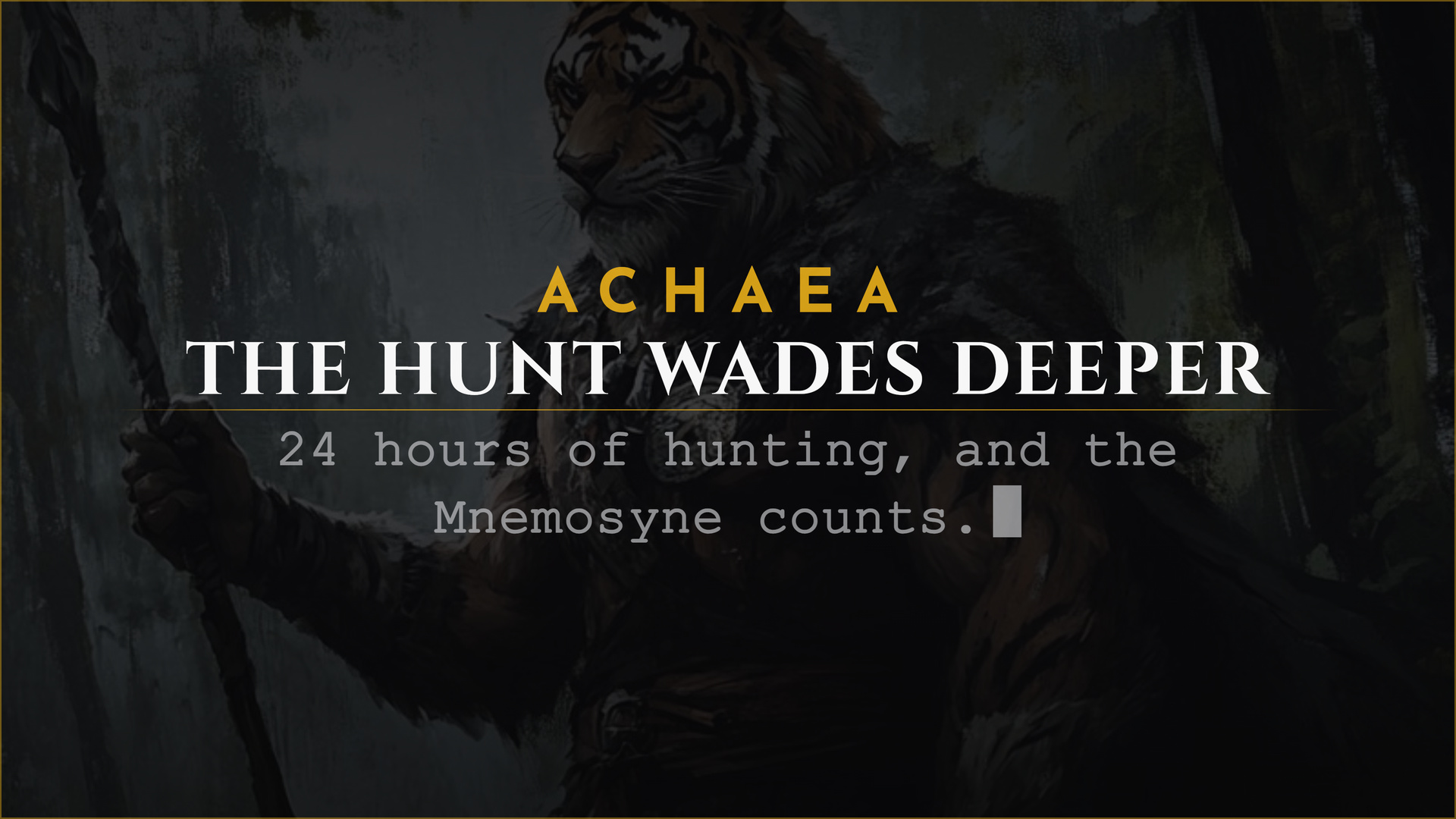 Achaea announce card for the Great Hunt, a 24 hour hunting contest with the Mnemosyne accessible for points