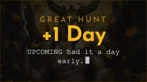 Achaea announce card for the Great Hunt rescheduling: the date on UPCOMING was one day early and has been corrected