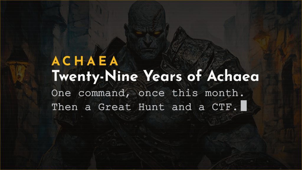 Achaea birthday card: Twenty-Nine Years of Achaea, HAPPYBIRTHDAYACHAEA