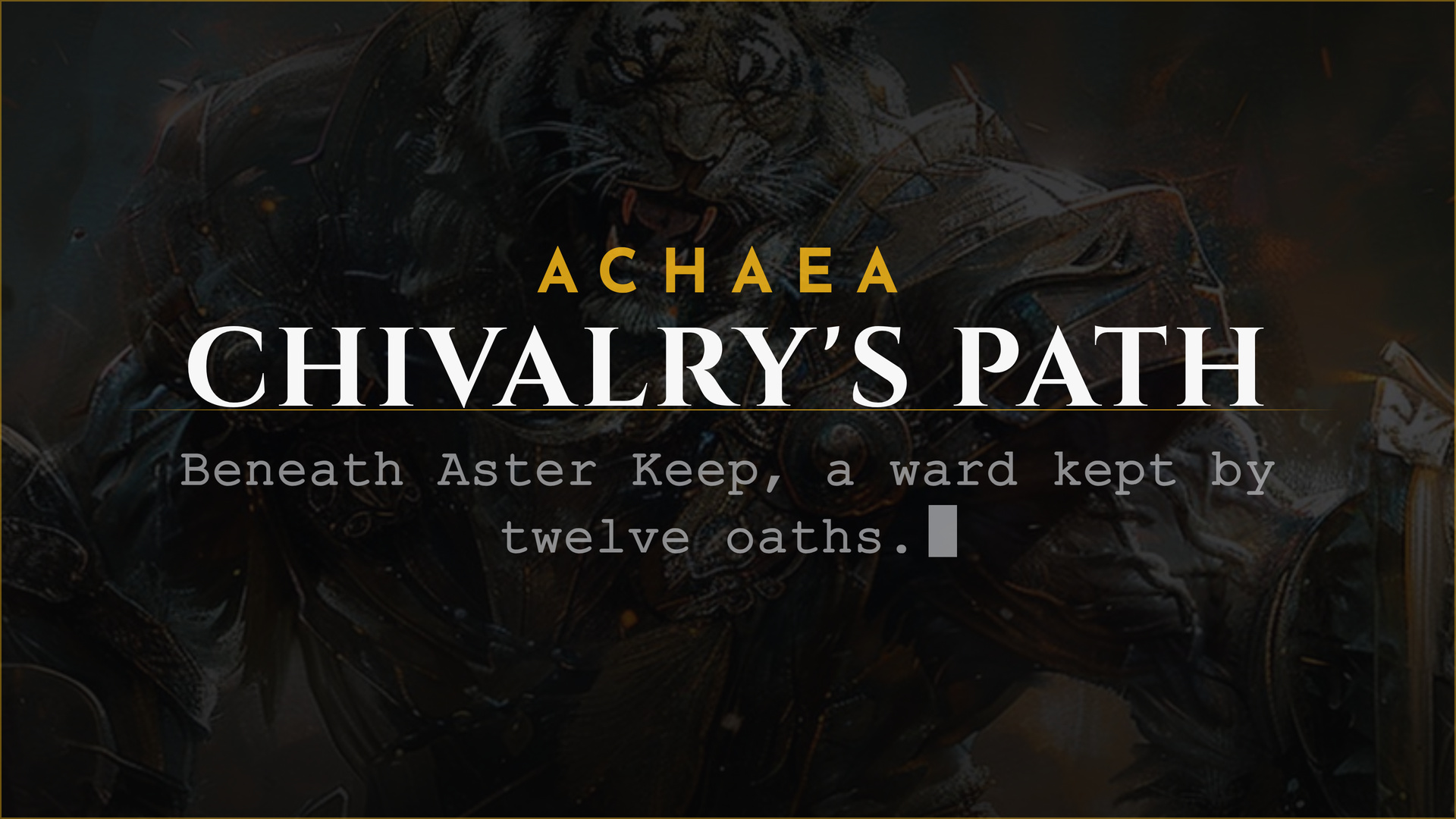Achaea announce card for Walking Chivalry's Path: beneath Aster Keep, a ward kept by twelve oaths