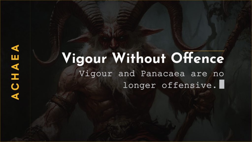 Achaea announce card for the 13th of October updates: Groves Vigour and Panacaea are no longer offensive actions