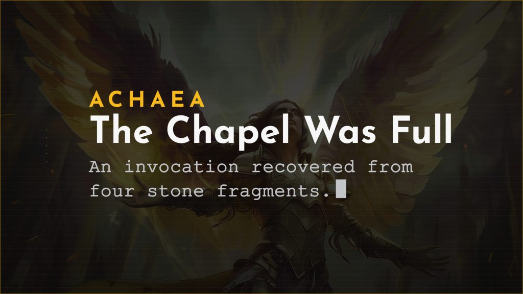 Achaea announce card for A covenant renewed: the Seat of Vastar is restored and an ancient invocation recovered